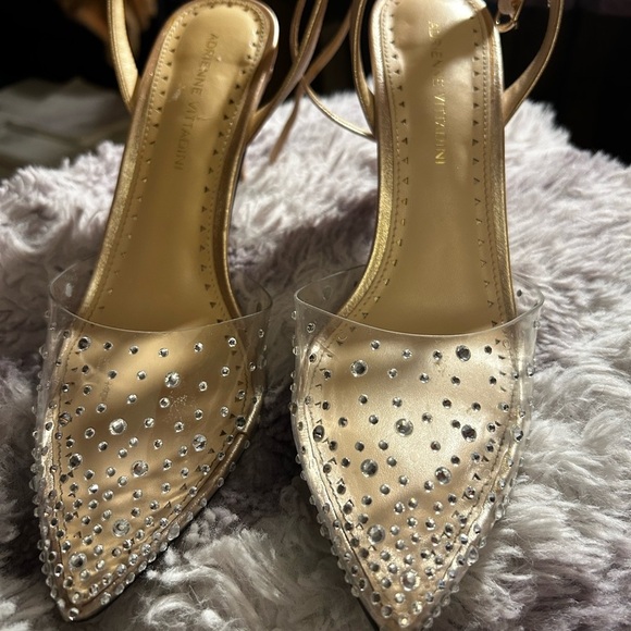 Adrienne Vittadino  Rhinestone Embellished Clear/Gold Heels - Picture 1 of 7